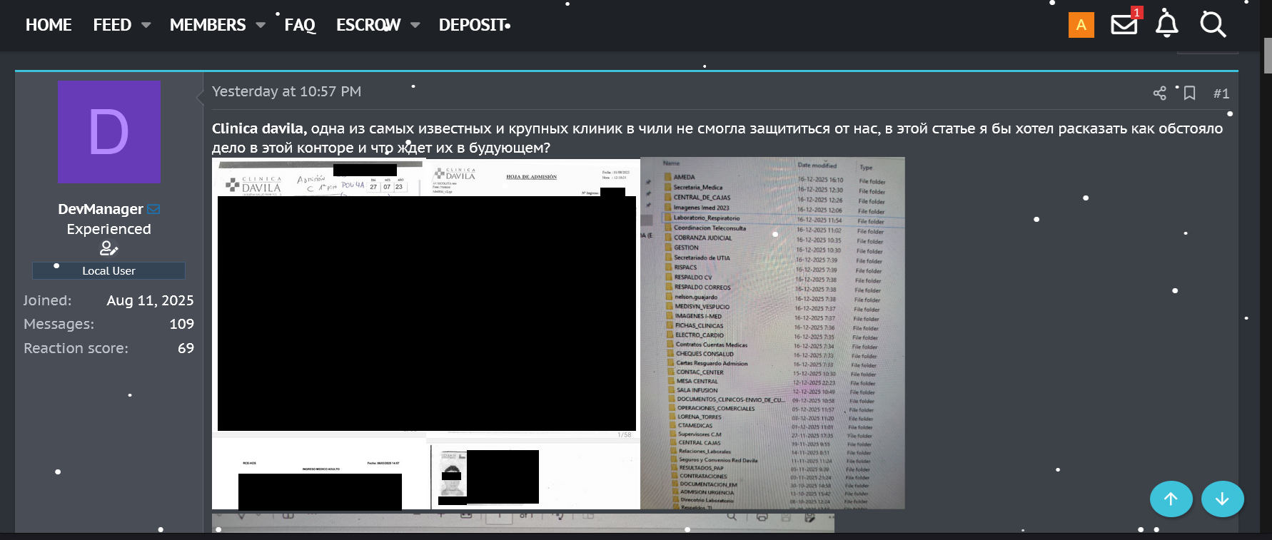 Publicación de prueba del robo en foro de la darkweb.