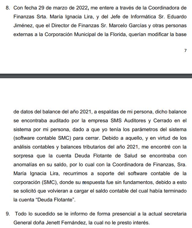 Parte de la demanda por despido injustificado del ex jefe de Contabilidad, Orlando Herrera