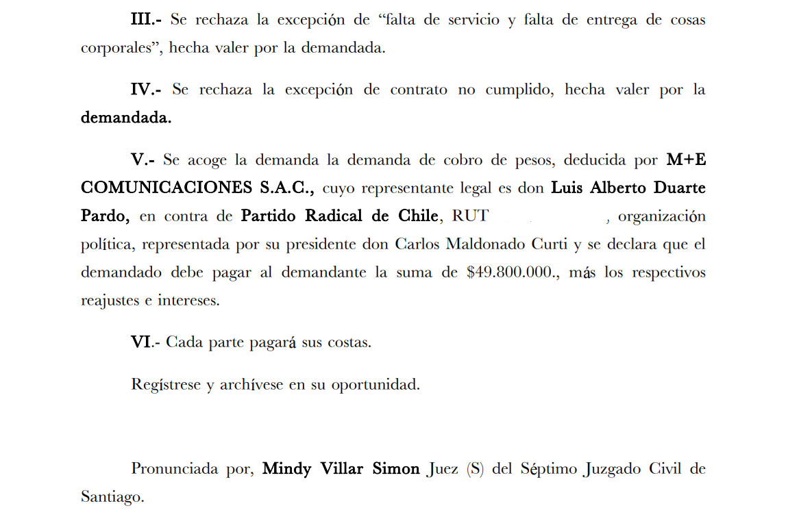 Demanda civil contra el Partido Radical en rol C-3290-2020.
