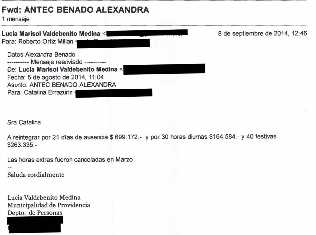Solicitud de reintegración de dineros. Fuente: Municipalidad de Providencia Solicitud de reintegración de dineros por horas extra y días de ausencia. Fuente: Municipalidad de Providencia
