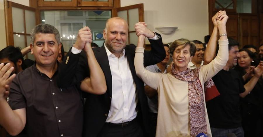 Triunfantes en las elecciones internas del PS en 2017: Andrés Santander, Álvaro Elizalde e Isabel Allende.