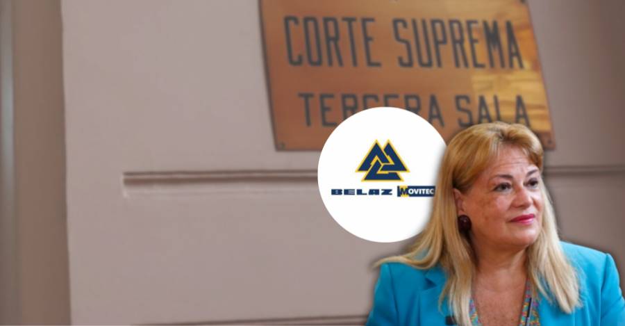 Ángela Vivanco y logo empresa bielorrusa Consorcio Belaz Movitec.