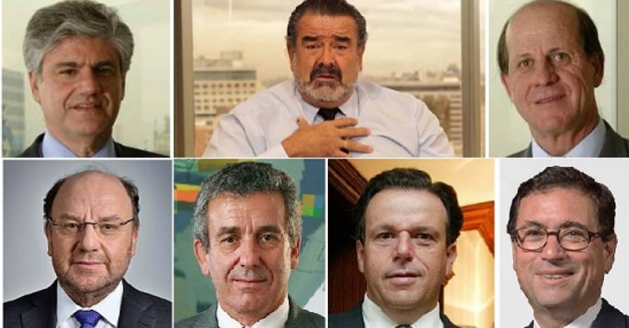 Arriba: Carlos Lavín, Andrónico Luksic y Carlos Alberto Délano. Abajo: Alfredo Moreno, Leonidas Vial, Juan Bilbao y Francisco Pérez Mackenna. 