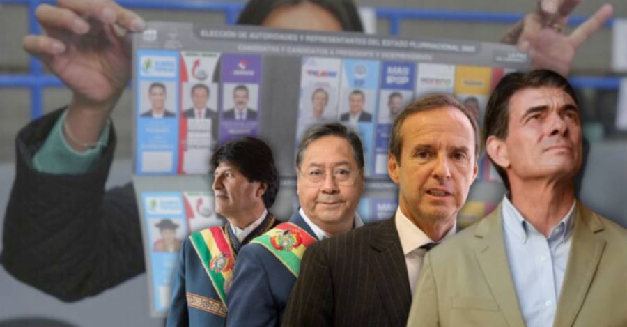 Evo Morales, Luis Arce, Jorge Quiroga y Rodrigo Paz.