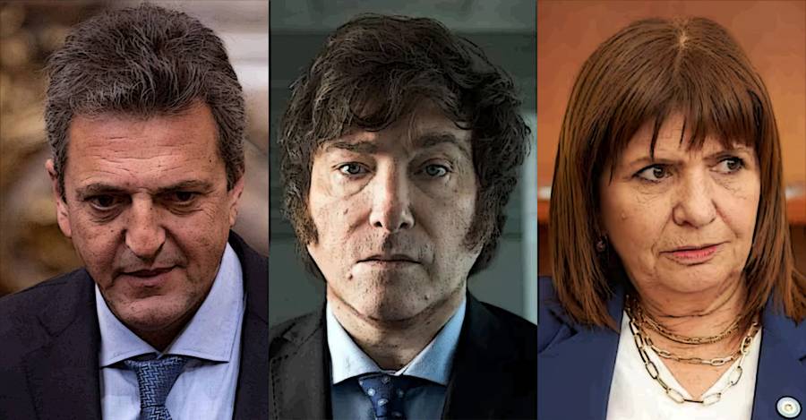 Massa, Milei y Bullrich. Elecciones presidenciales Argentina 2023.