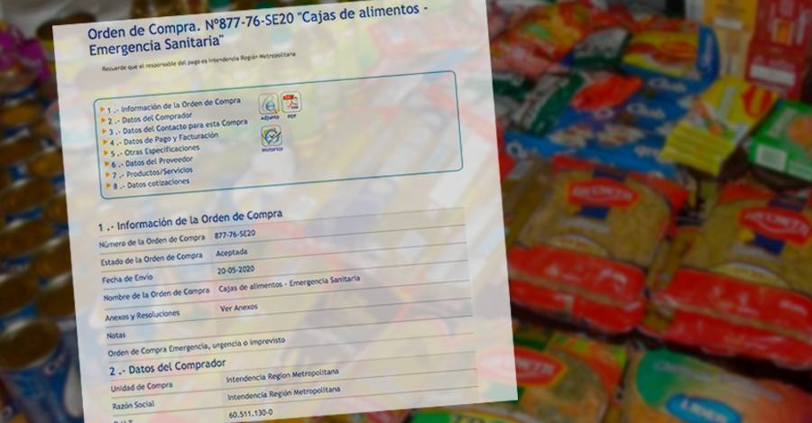 Imágenes de alimentos referencial junto con una de las órdenes de compra de las cajas.