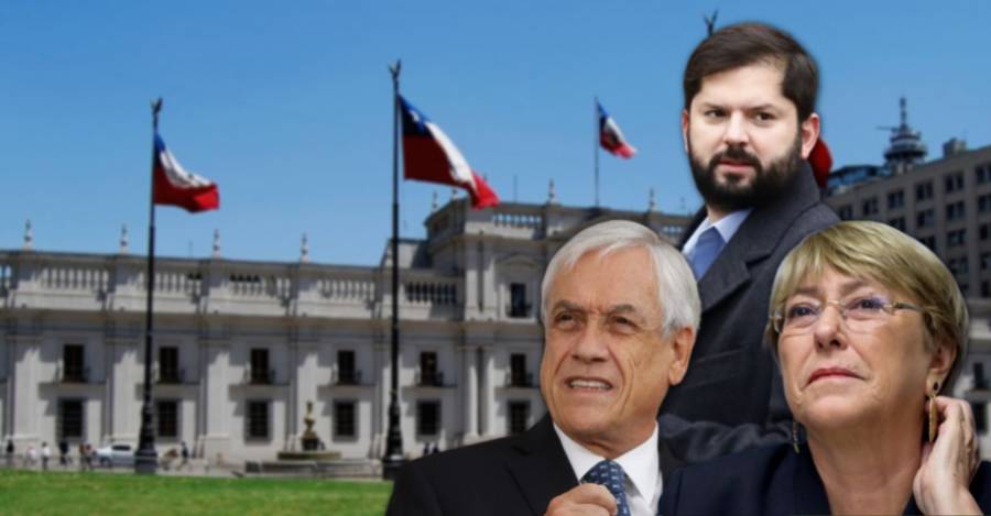 Presidente Gabriel Boric y ex presidentes Sebastián Piñera y Michelle Bachelet.