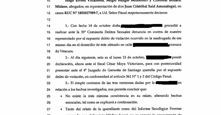 Documento de la defensa de Juan Cristóbal Said.