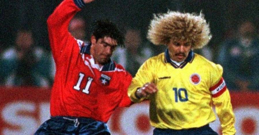 Marcelo Salas, autor de 3 goles en Santiago, frente a Carlos Valderrama