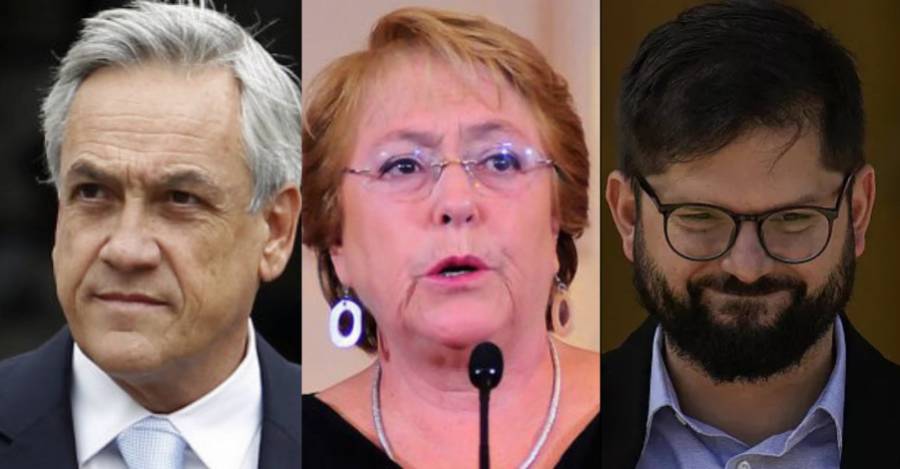 Sebastián Piñera, Michelle Bachelet y Gabriel Boric.