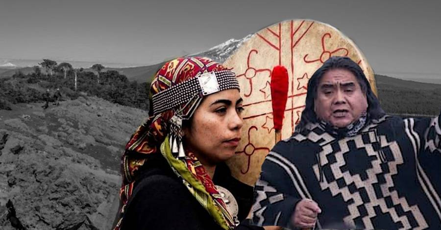 Machi Millaray Huichalaf Pilmaiken y el Lonko Víctor Queipul de comunidad autónoma de Temucuicui