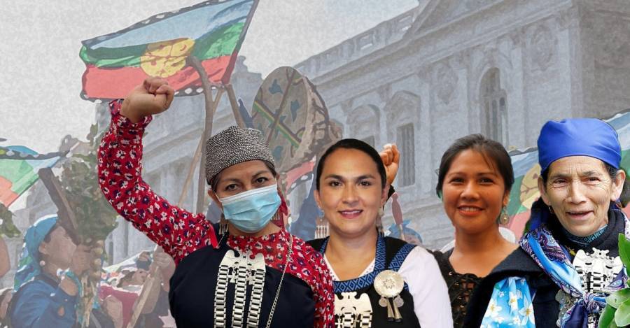 De izquierda a derecha: Elisa Loncon, Rosa Catrileo, Natividad Llanquileo y Francisca Linconao