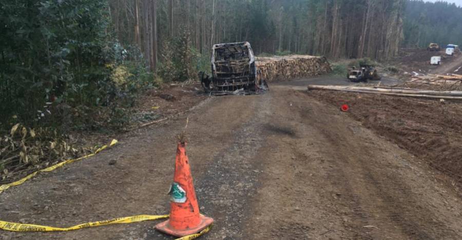 Faena de Forestal Mininco a pocos metros del enfrentamiento. Registro Paula Huenchumil y Francisco Velásquez