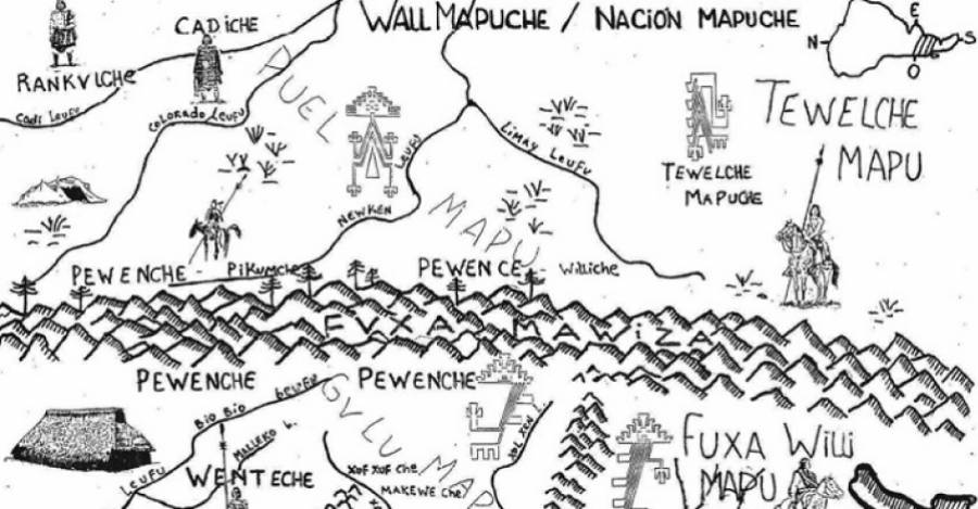 Mapa Wallmapu, historiador mapuche Pablo Marimán. (Libro Escucha Winka)