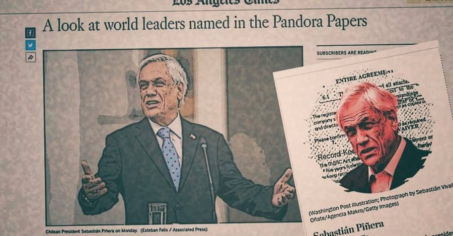 Portada de Los Angeles Times y foto en artículo del The Washington Post por Pandora Papers