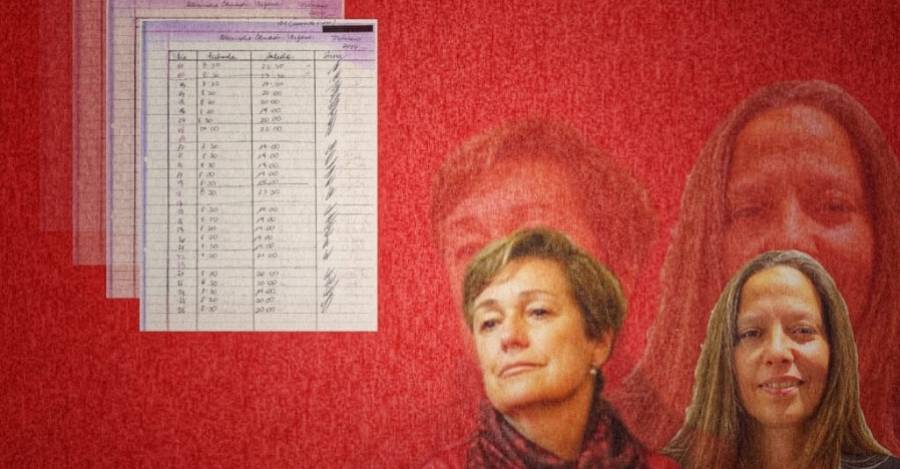 La ex alcaldesa Josefa Errázuriz y Alexandra Benado. Al costado, tabla con horas extra firmada por Benado