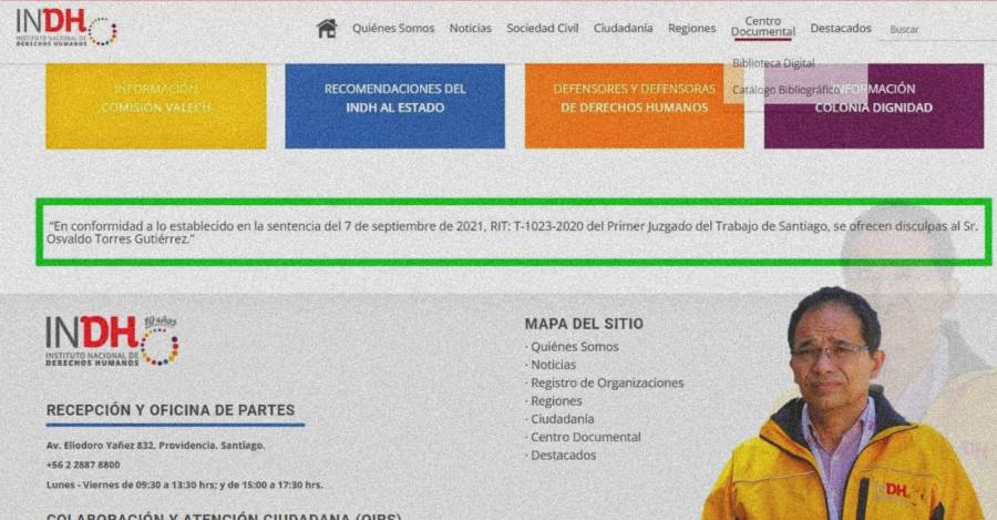 Disculpas públicas del INDH a Osvaldo Torres. Fuente: indh.cl