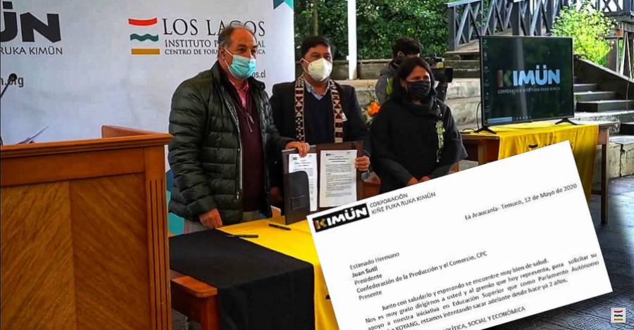 De fondo, Sutil y Kimun firman acuerdo por becas estudiantiles. En la esquina, carta donde se solicita a la CPC $40 millones para comprar IP y CFT Los Lagos