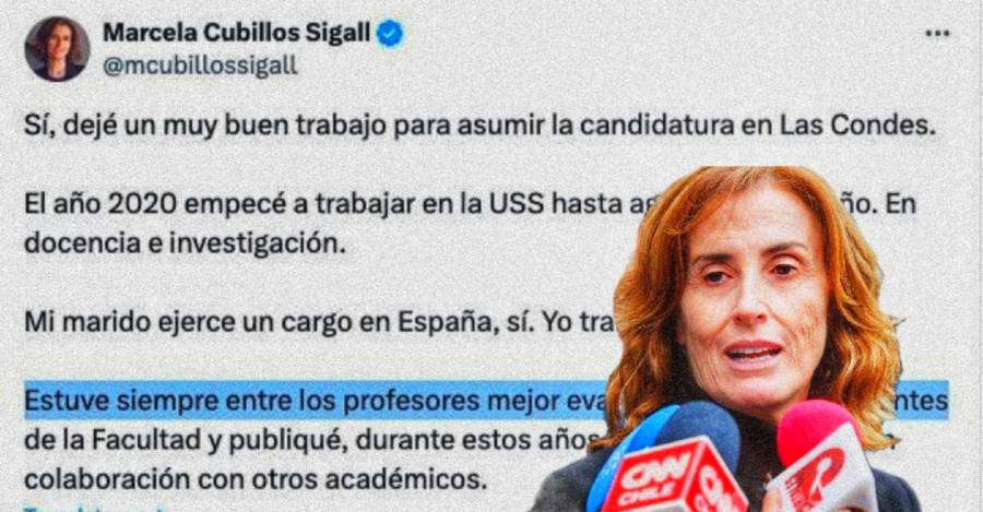 De fondo, el tuit donde Cubillos asegura haber estado siempre entre los profesores mejor evaluados