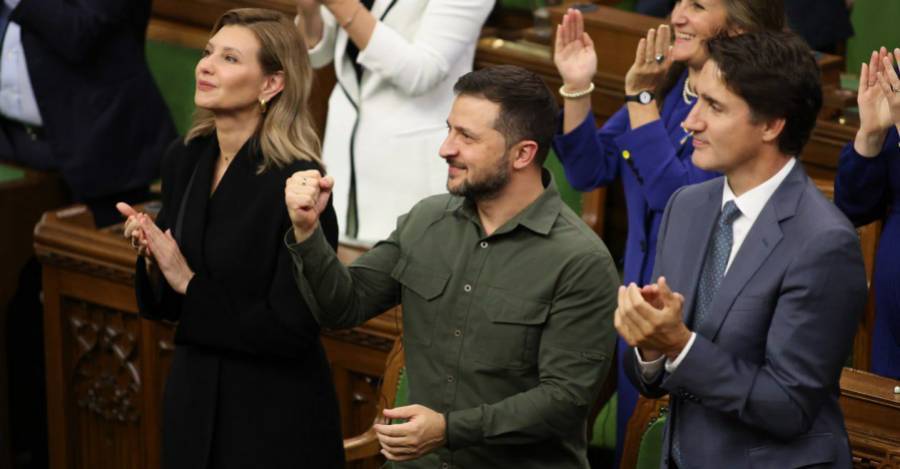 Volodimir Zelenski y Justin Trudeau en el homenaje a Yaroslav Hunka, ex SS