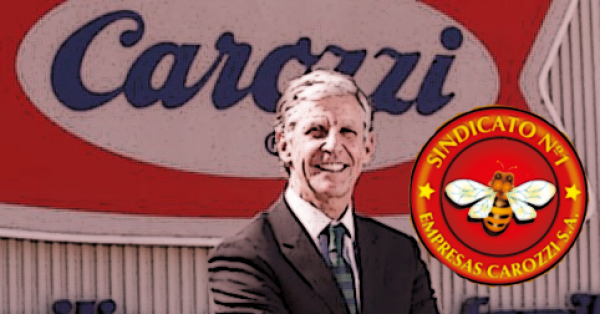 Gonzalo Bofill y el logo del sindicato n°1 de Carozzi.