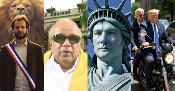 Imágenes generadas por IA: Axel Kaiser, el fallecido líder de DMK, Milei, Biden y Trump.