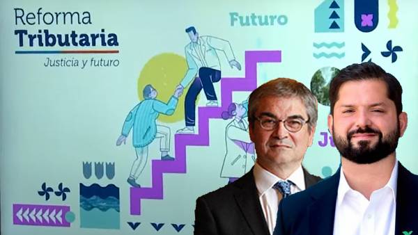 Mario Marcel, ministro de Hacienda; Gabriel Boric, Presidente de la República.