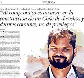 Carta a los chilenos de Gabriel Boric, en la víspera de la elección