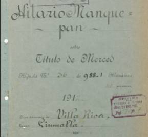 Extracto del título de merced Hilario Manquepan que indica hectáreas y límites Extracto del título de merced Hilario Manquepan