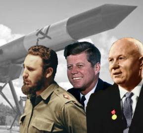 Fidel Castro, John F. Kennedy, Nikita Kruschev.