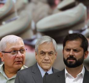 General director de Carabineros Ricardo Yáñez, ex presidente Sebastián Piñera y presidente Gabriel Boric. Ricardo Yáñez, Sebastián Piñera y Gabriel Boric