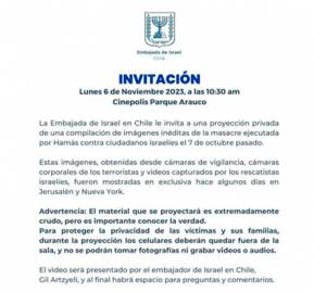 Invitación de la Embajada de Israel a ver "la masacre de Hamás".