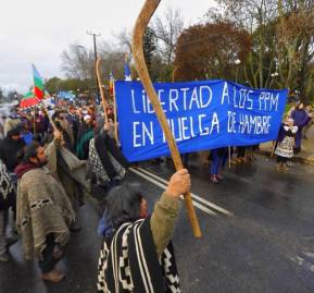 Marcha en Angol por los presos en huelga de hambre. Crédito: Felipe Durán. Marcha en Angol por los presos en huelga de hambre. Crédito: Felipe Durán.