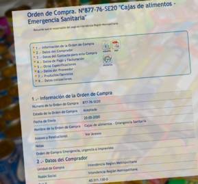 Imágenes de alimentos referencial junto con una de las órdenes de compra de las cajas.