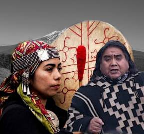 Machi Millaray Huichalaf Pilmaiken y el Lonko Víctor Queipul de comunidad autónoma de Temucuicui