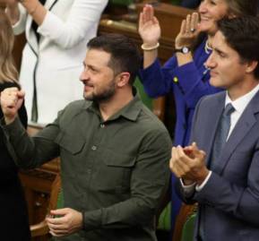 Volodimir Zelenski y Justin Trudeau en el homenaje a Yaroslav Hunka, ex SS