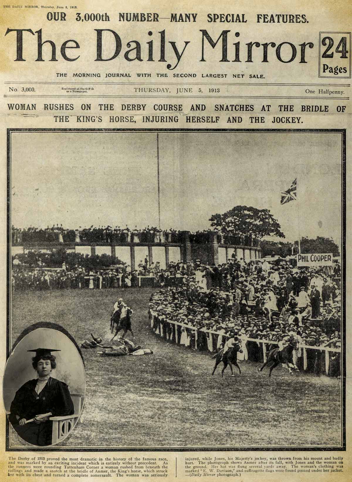 Portada del periódico Daily Mirror en 1913 Portada del periódico Daily Mirror en 1913