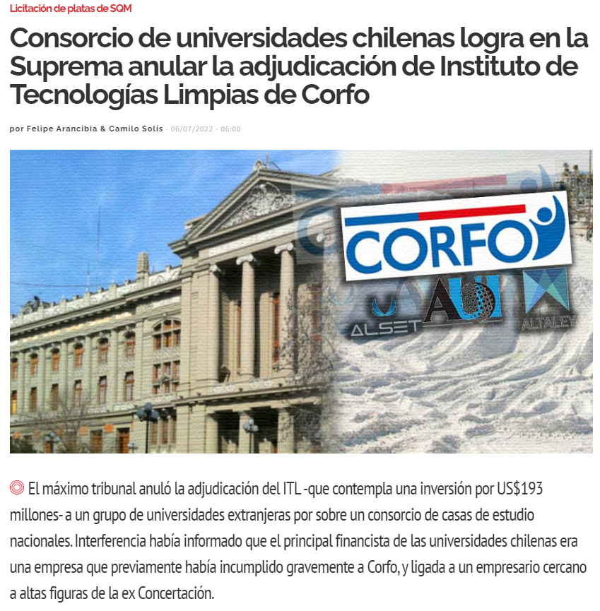 Suprema anular la adjudicación de ITL de Corfo. Suprema anular la adjudicación de ITL de Corfo.
