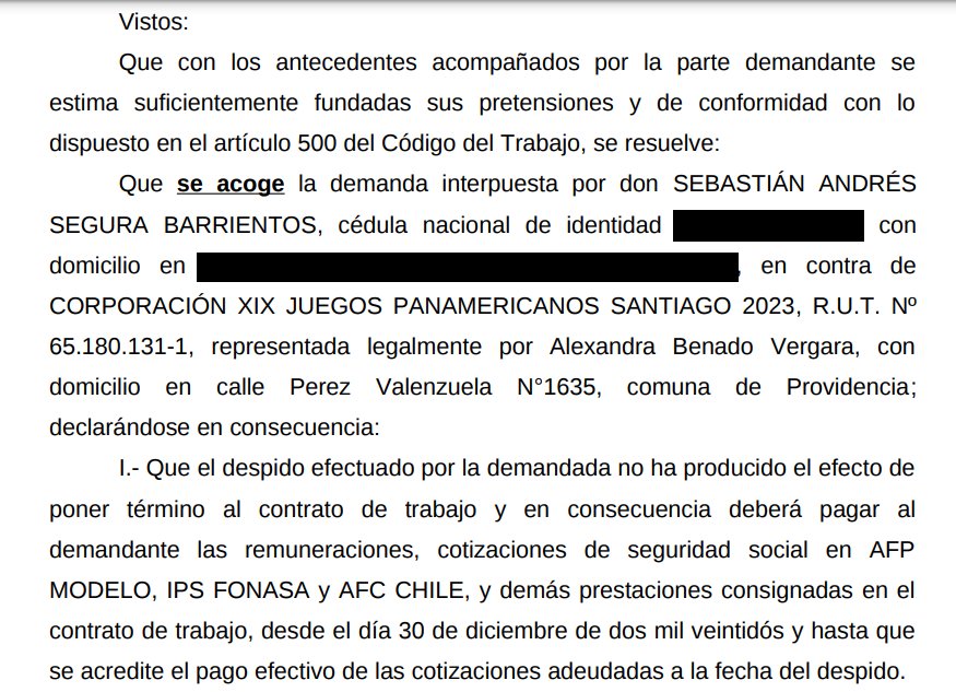 Tribunal acoge demanda de Segura. Tribunal acoge demanda de Segura.