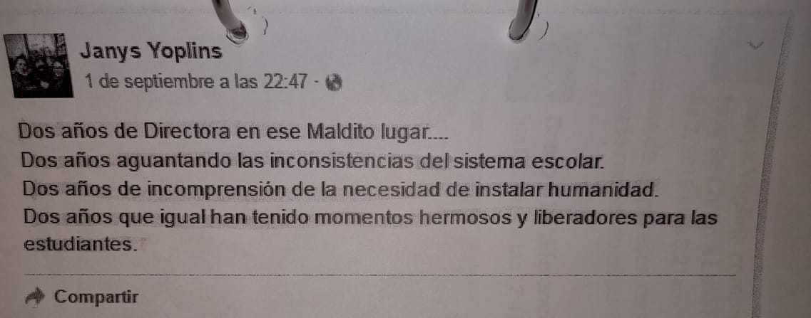 La publicación en su cuenta privada que fue sacada de contexto La publicación en su cuenta privada que fue sacada de contexto