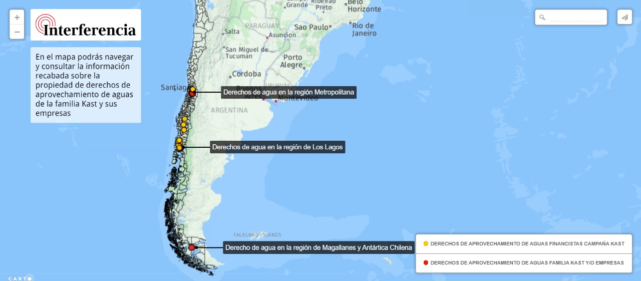 Mapa interactivo donde puedes revisar derechos de agua de familia Kast y financistas del candidato Mapa interactivo donde puedes revisar derechos de agua de familia Kast y financistas del candidato
