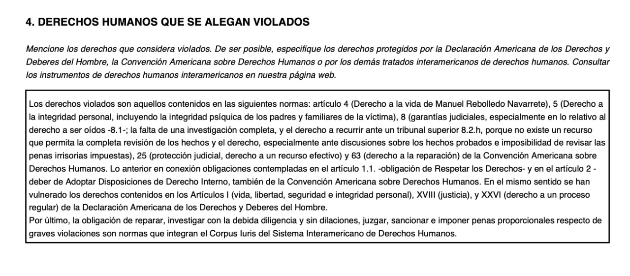 Derechos afectados de acuerdo a los abogados del caso.