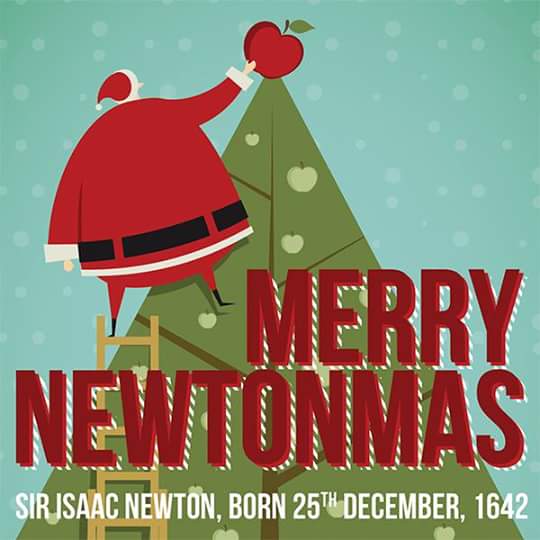 Una pieza gráfica celebrando la "Netwonmas", el nacimiento de Isaac Newton Una pieza gráfica celebrando la "Netwonmas", el nacimiento de Isaac Newton